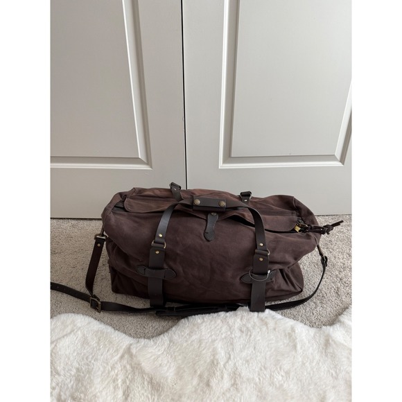 Filson Other - Filson Rugged Twill Duffle Bag Cinder Brown Leather Trim Travel Heavy Canvas